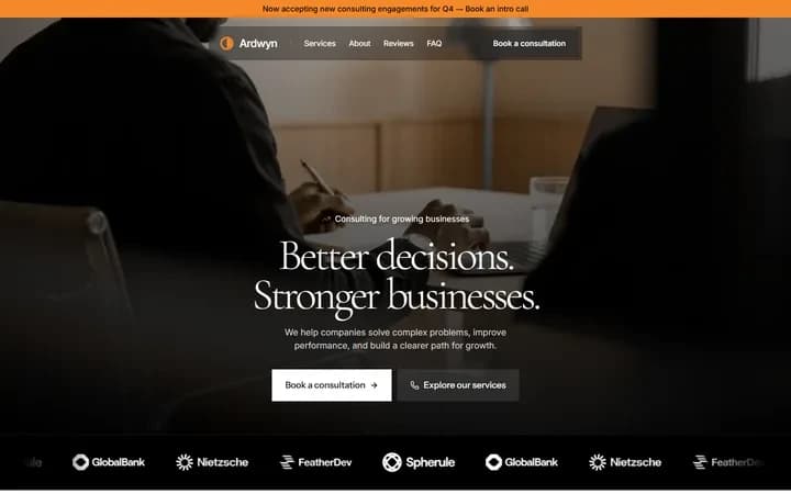 Ardwyn Consulting WordPress starter site homepage preview