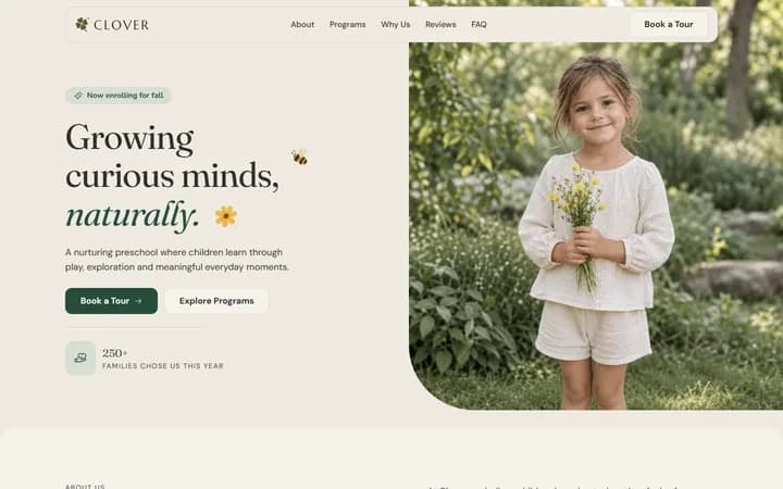 Clover WordPress starter homepage preview