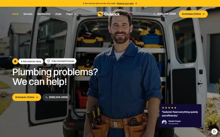 Gullwick Plumbing WordPress starter site homepage preview