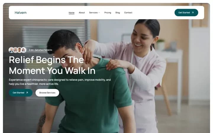 Halvern Physio & Chiro WordPress starter site homepage preview