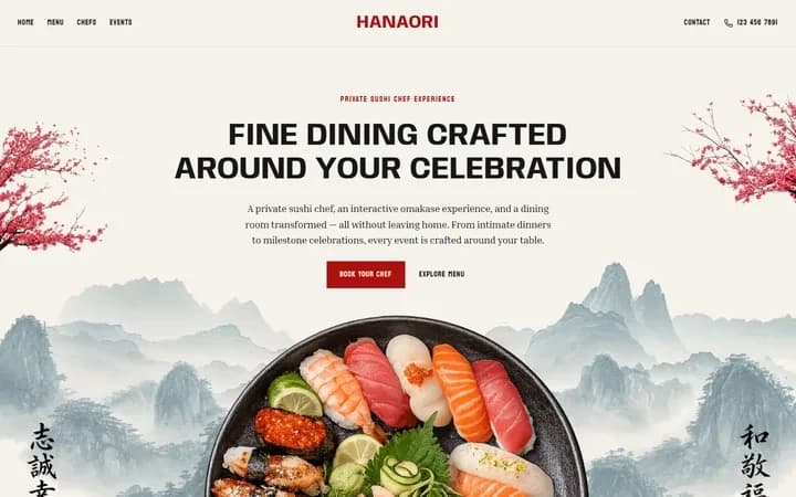 Hanaori WordPress starter site homepage preview