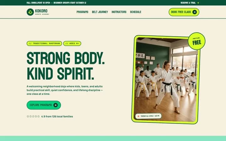 Kokoro WordPress starter site homepage preview