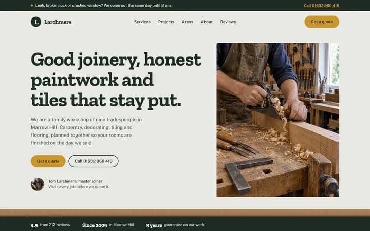 Larchmere Building Co. WordPress starter homepage preview