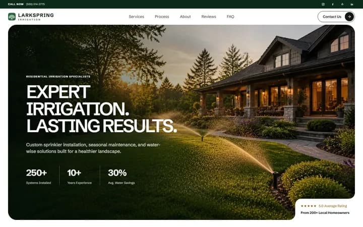 Larkspring Irrigation WordPress starter homepage preview