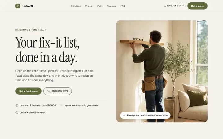 Listwell WordPress starter homepage preview