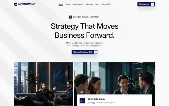 Merrowind Strategy WordPress starter site homepage preview