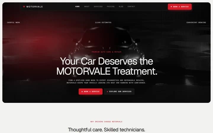 MOTORVALE WordPress starter homepage preview