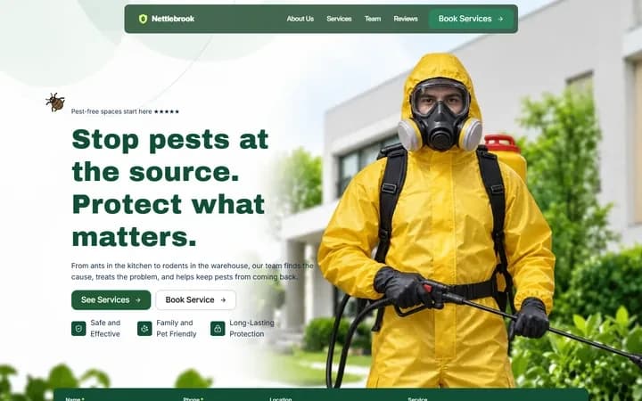 Nettlebrook Pest Control WordPress starter homepage preview