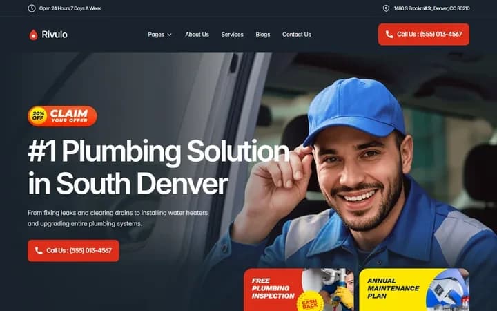 Rivulo WordPress starter site homepage preview