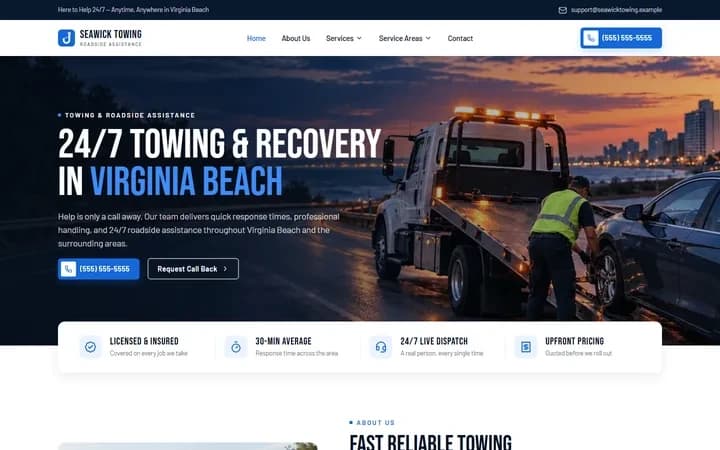 Seawick Towing WordPress starter homepage preview