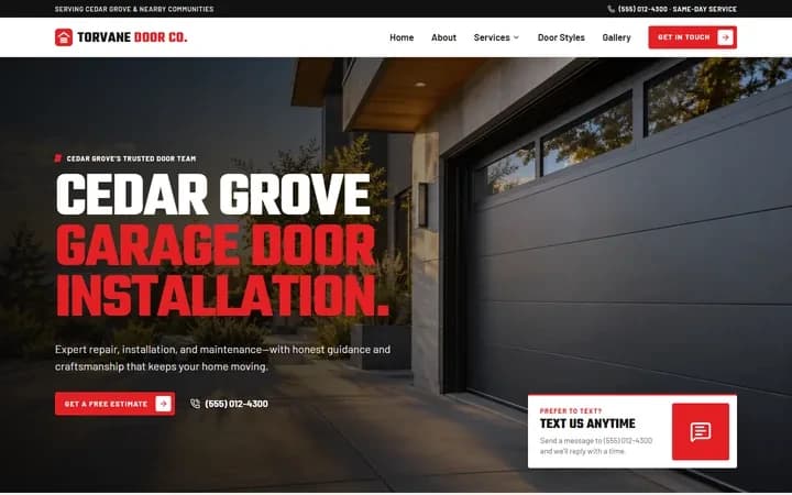 Torvane Door Co. WordPress starter homepage preview
