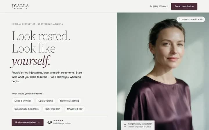 Calla Aesthetics WordPress starter homepage preview