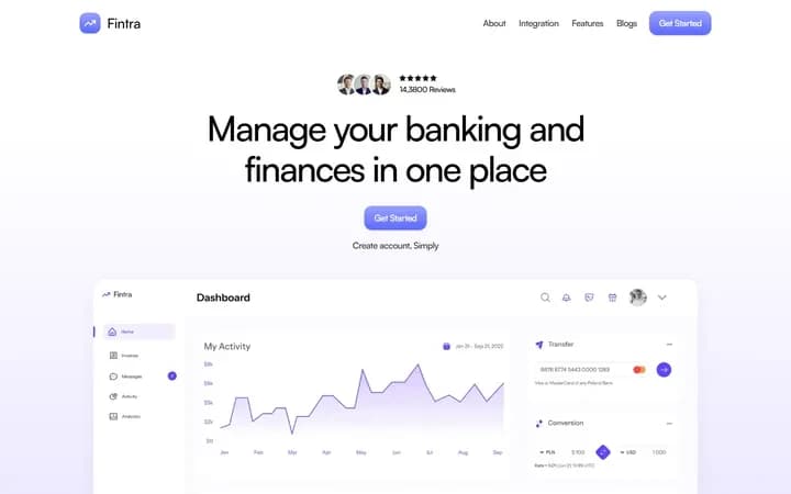 Fintra WordPress starter homepage preview