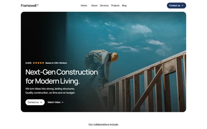 Framewell WordPress starter homepage preview