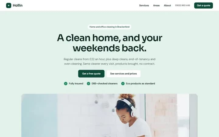 Hollin Cleaning Co. WordPress starter homepage preview