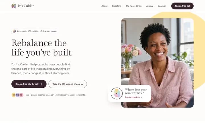 Iris Calder WordPress starter site homepage preview