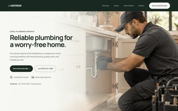 Kestrow Plumbing WordPress starter homepage preview