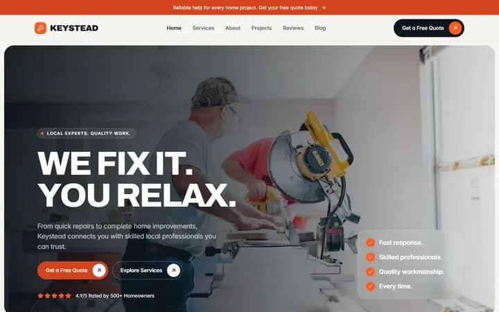 Keystead WordPress starter site homepage preview