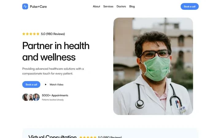 Pulse+Care WordPress starter homepage preview