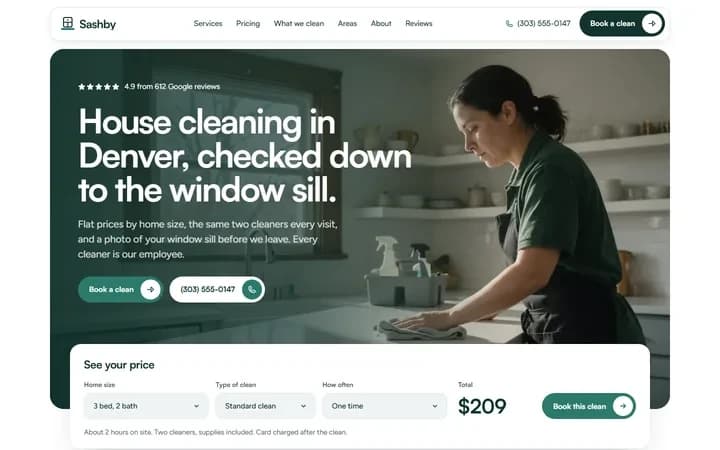 Sashby Cleaning Co. WordPress starter homepage preview