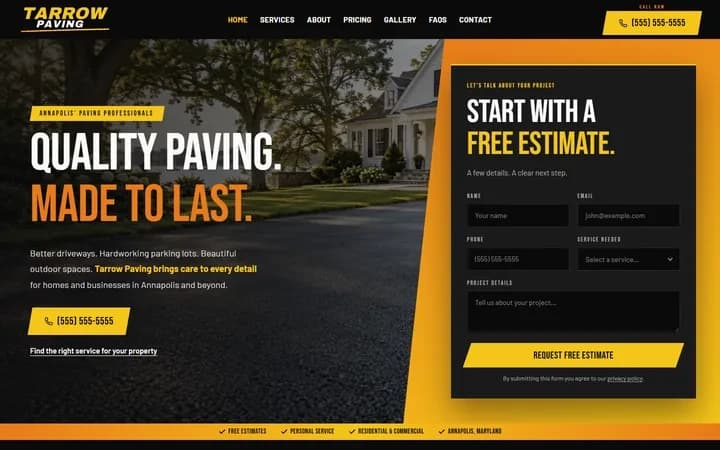 Tarrow Paving WordPress starter homepage preview