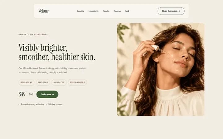 Velune WordPress starter site homepage preview