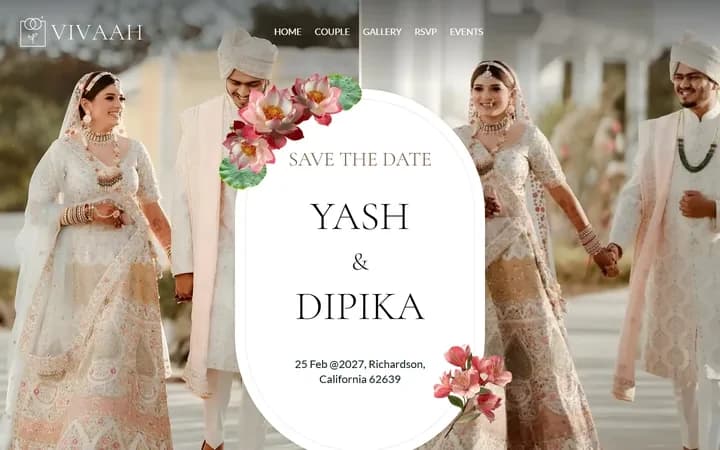 Vivaah WordPress starter homepage preview