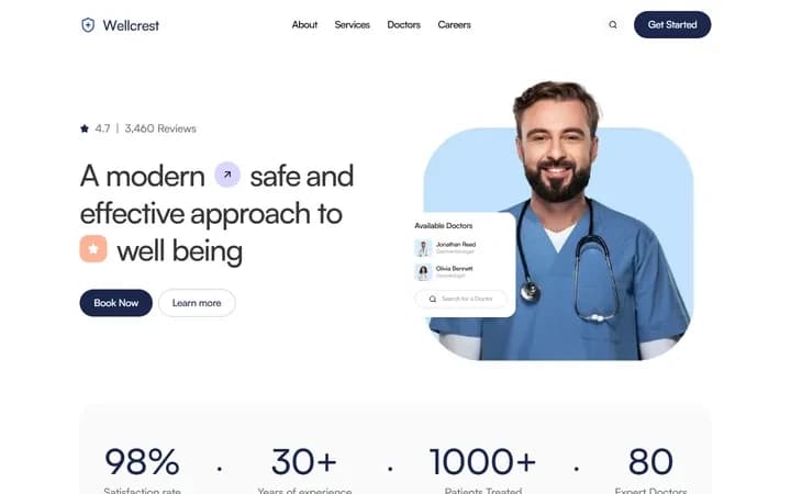 Wellcrest WordPress starter homepage preview