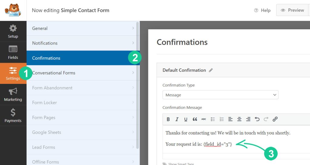 WPForms configuration example