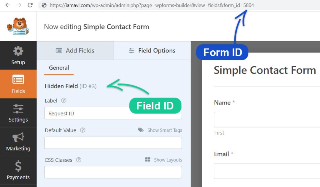 WPForms configuration example